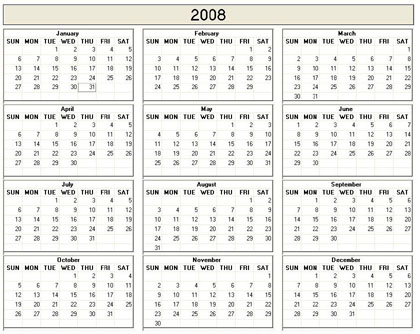Monthly Calendar Template 2008 Movies