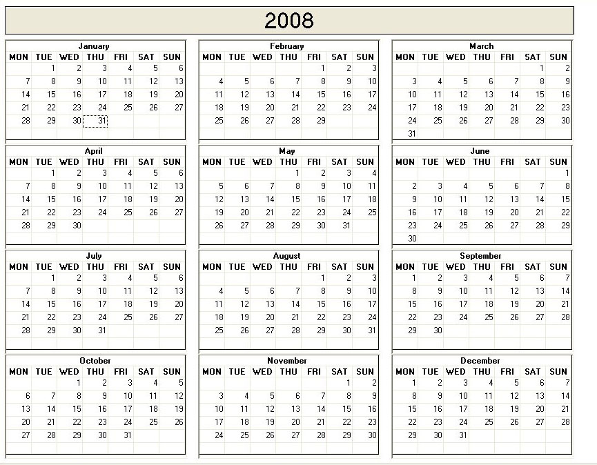 2008 Printable Blank Calendar - Calendarprintables.net