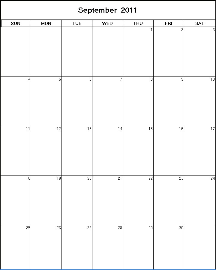 printable blank calendar image for September 2011