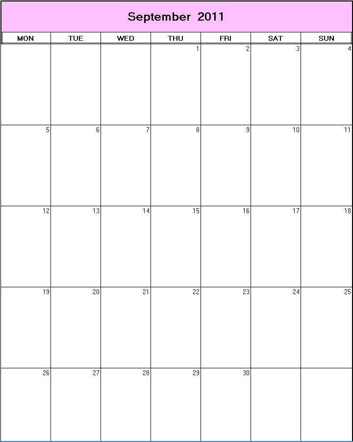 printable blank calendar image for September 2011