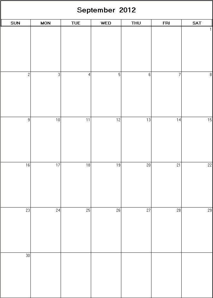 printable blank calendar image for September 2012