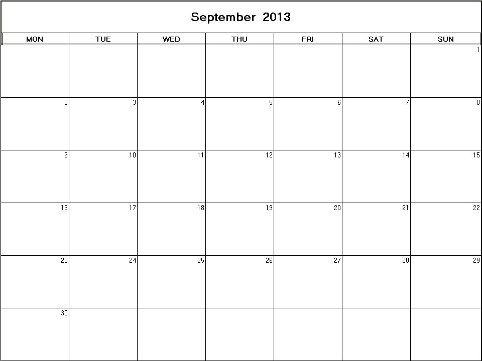 printable blank calendar image for September 2013