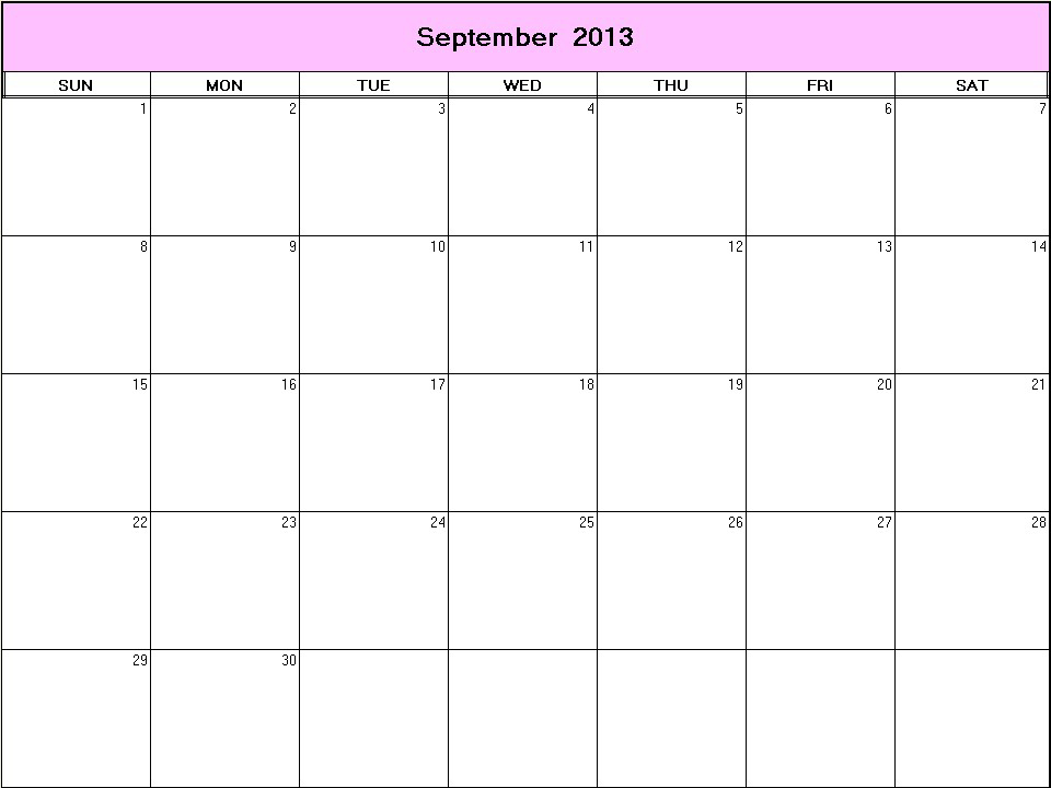 printable blank calendar image for September 2013