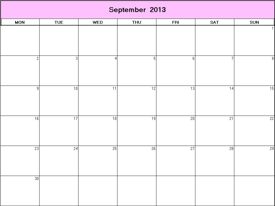 September 2013 printable blank calendar Calendarprintables net
