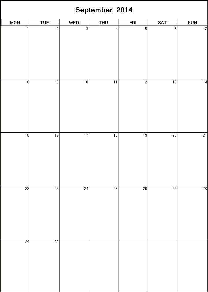 printable blank calendar image for September 2014