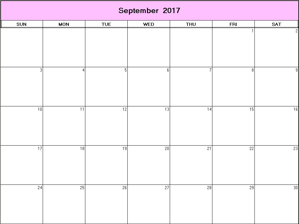 printable blank calendar image for September 2017