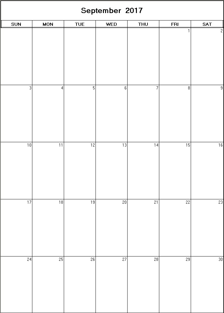 printable blank calendar image for September 2017