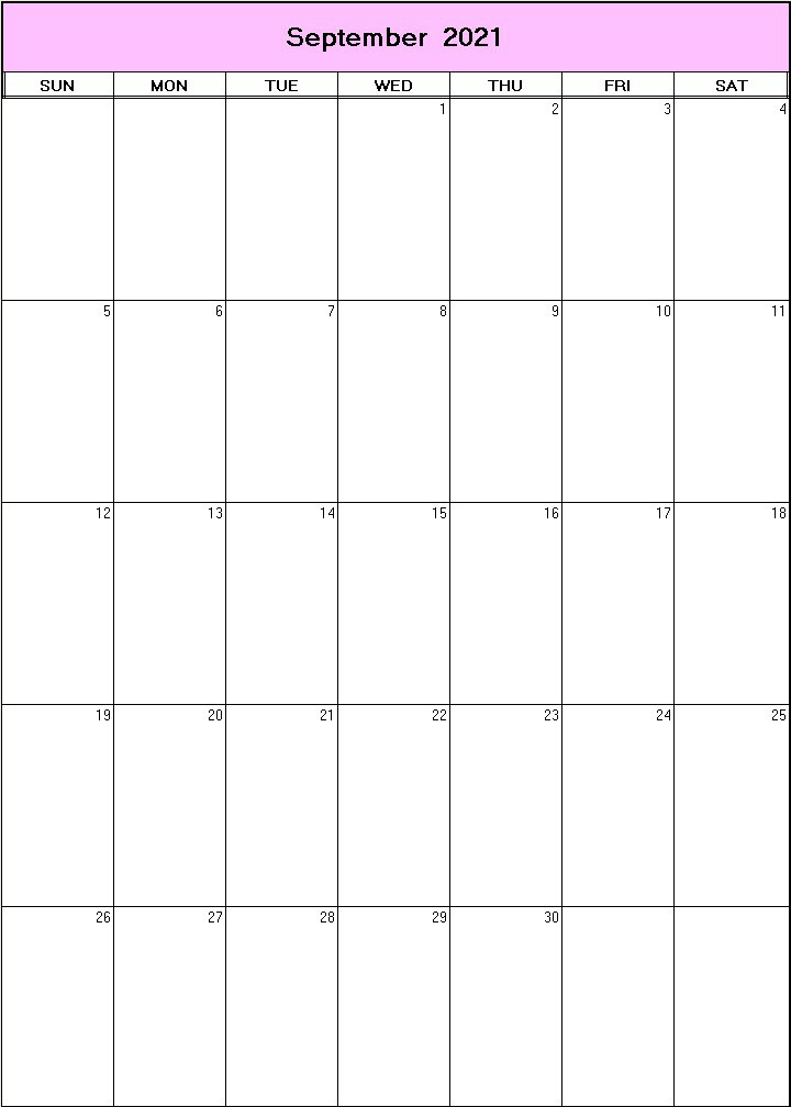 printable blank calendar image for September 2021