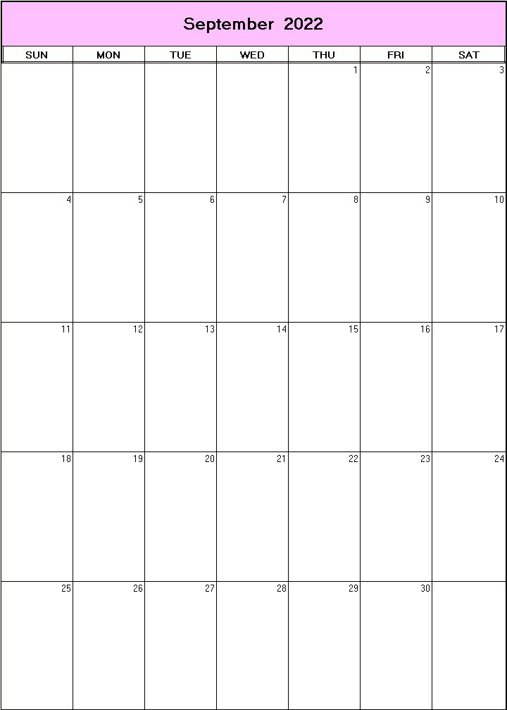 printable blank calendar image for September 2022