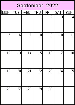 printable blank calendar image for September 2022