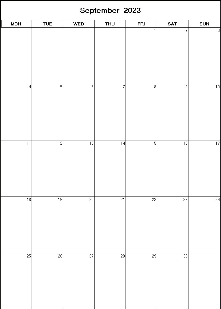 printable blank calendar image for September 2023