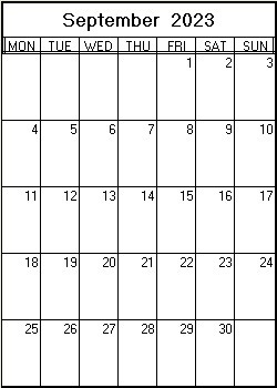 printable blank calendar image for September 2023