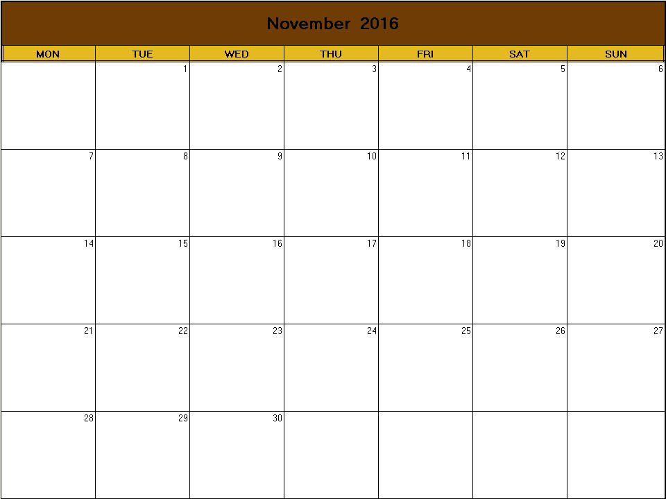 Thanksgiving 2016 printable blank calendar Calendarprintables net