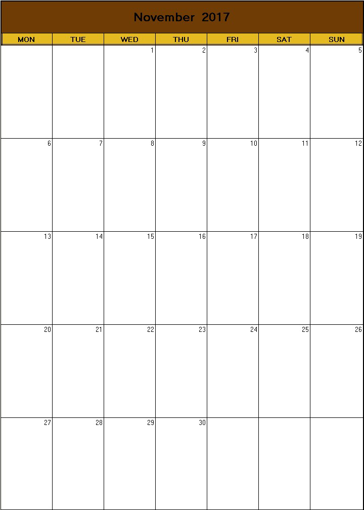 Thanksgiving 2017 Printable Blank Calendar