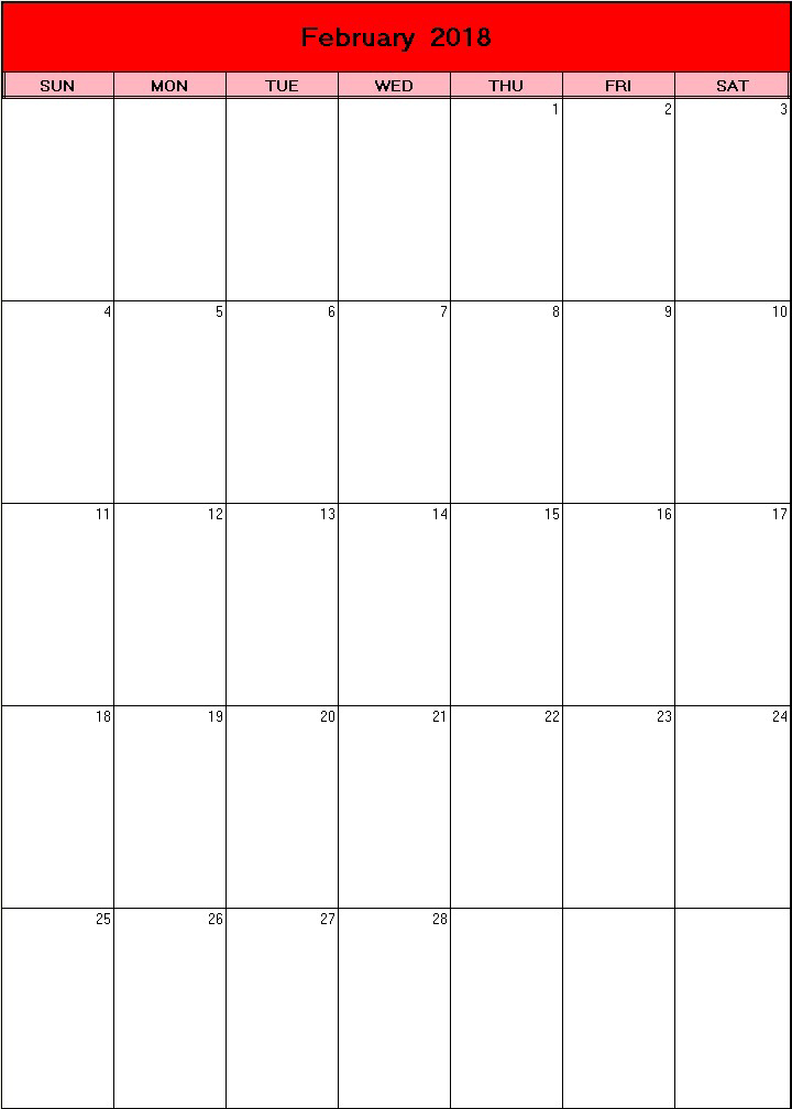 printable blank calendar image for Valentine 2018