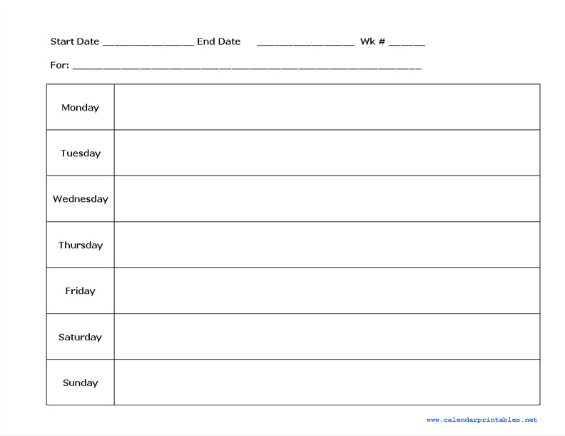 printable blank weekly calendar image