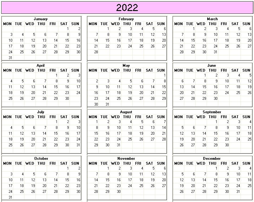 printable blank calendar image for 2022