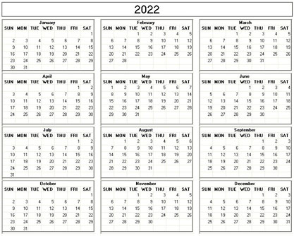 small yearly 2023 calendar