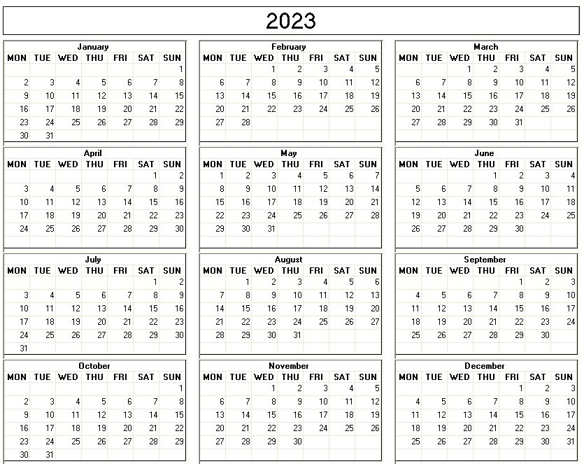 printable blank calendar image for 2023