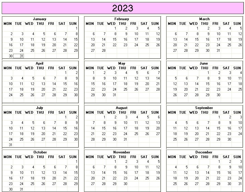 printable blank calendar image for 2023