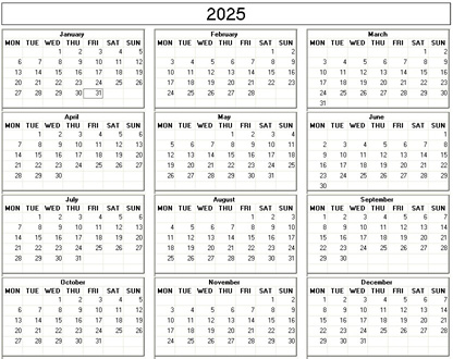 blank calendar,  printable calendar, 2025, image