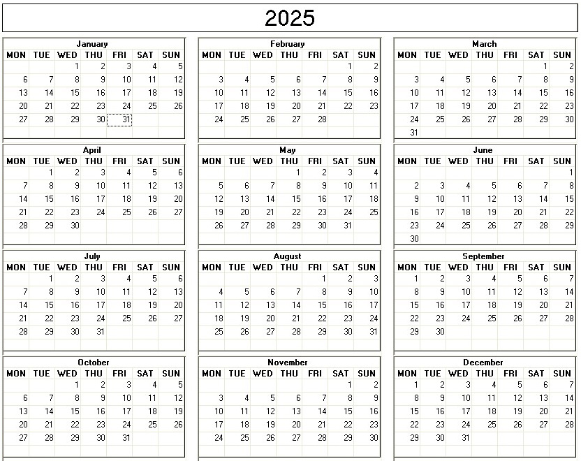 printable blank calendar image for 2025