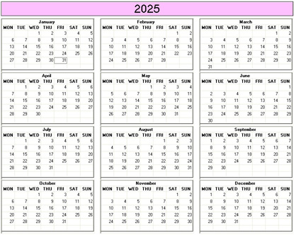 blank calendar,  printable calendar, 2025, image