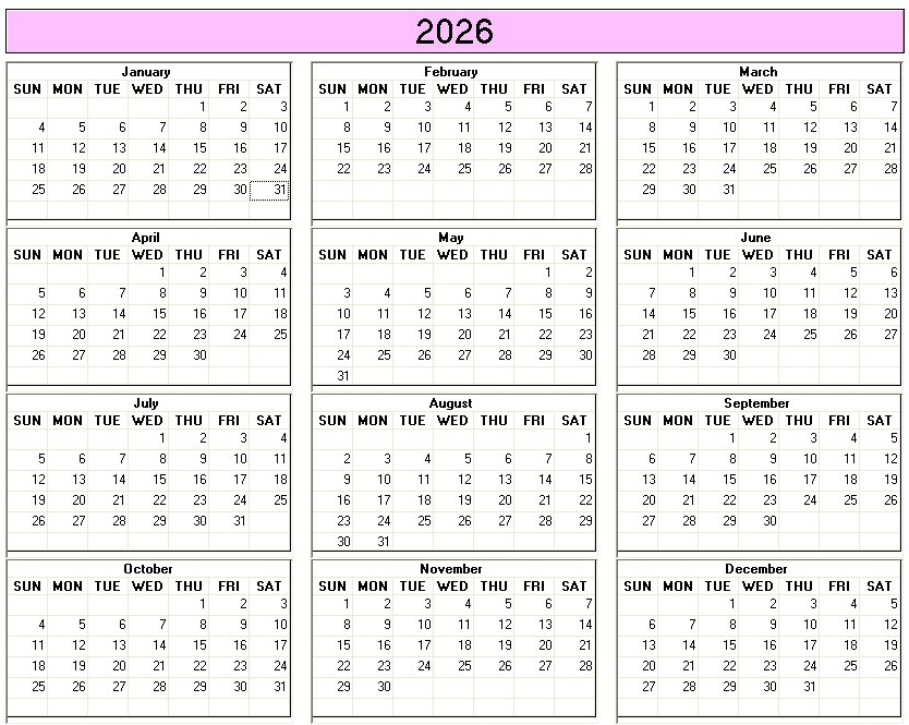 printable blank calendar image for 2026
