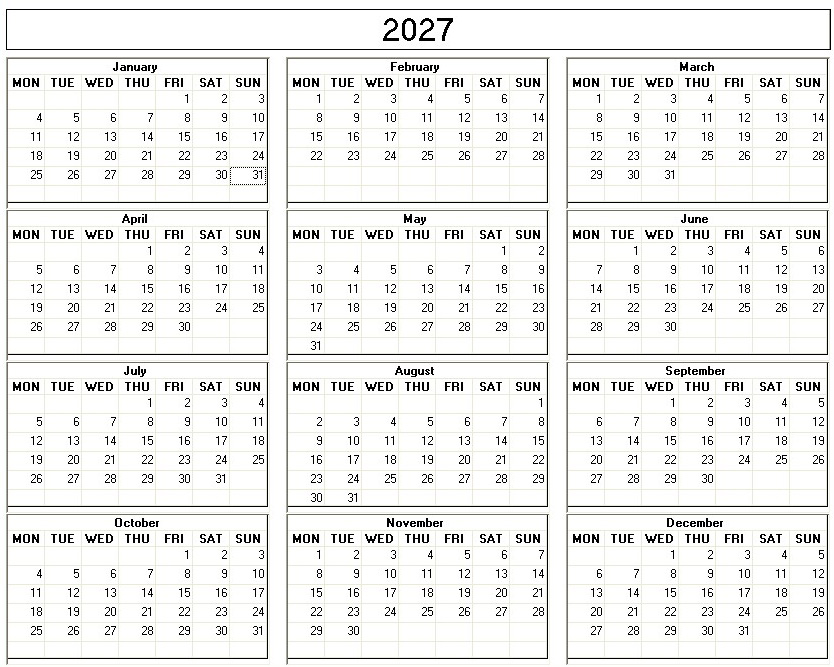 printable blank calendar image for 2027