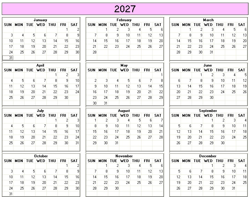 printable blank calendar image for 2027