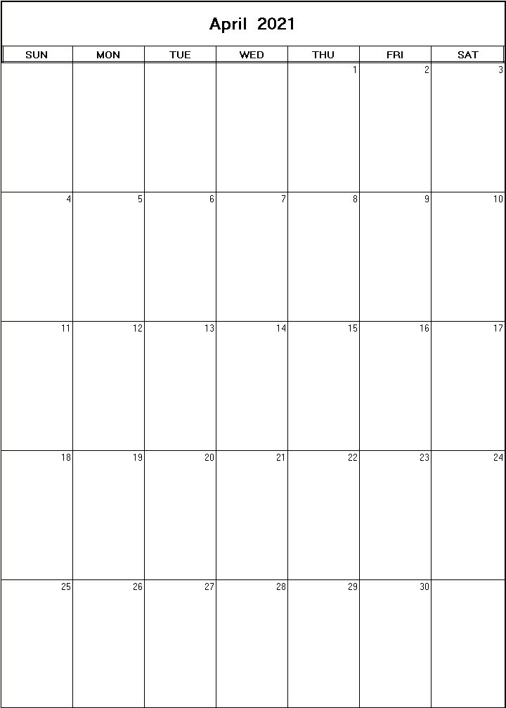 printable blank calendar image for April 2021