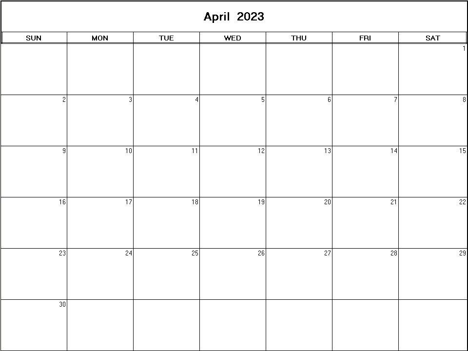 printable blank calendar image for April 2023