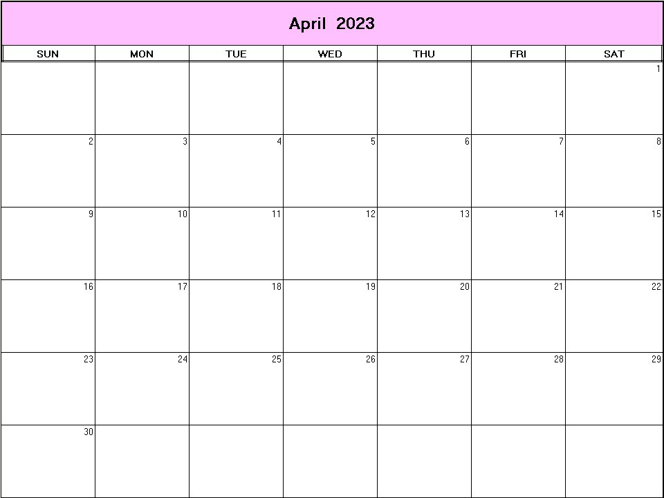 printable blank calendar image for April 2023