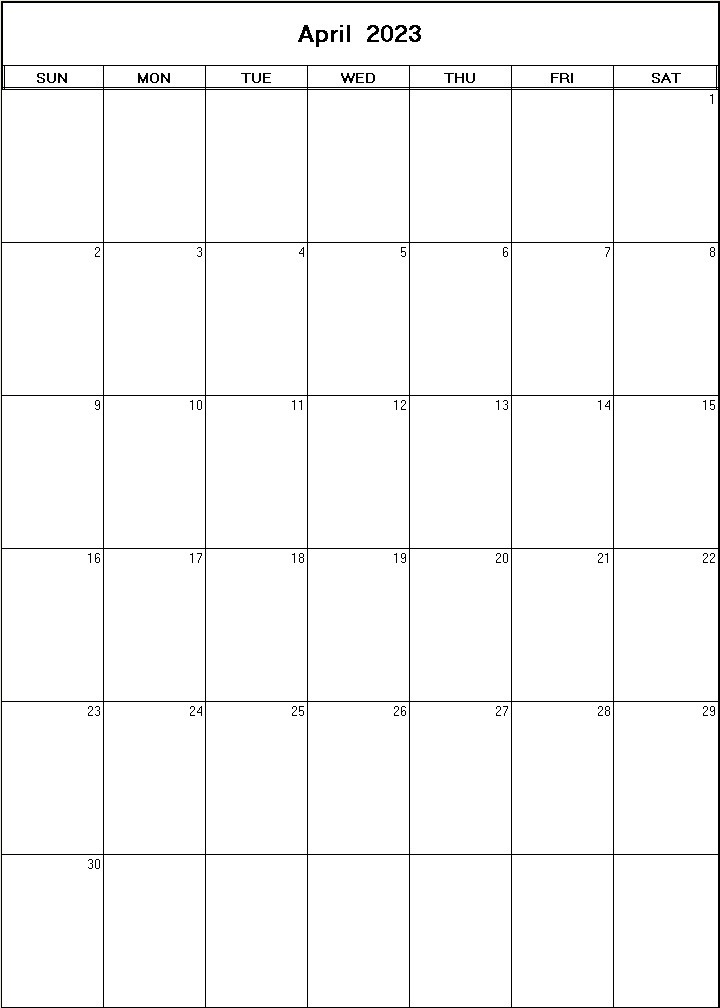 printable blank calendar image for April 2023