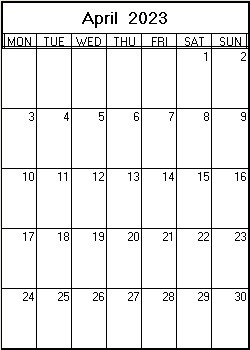 printable blank calendar image for April 2023