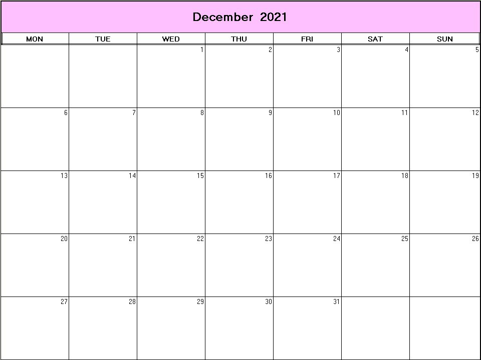 printable blank calendar image for December 2021