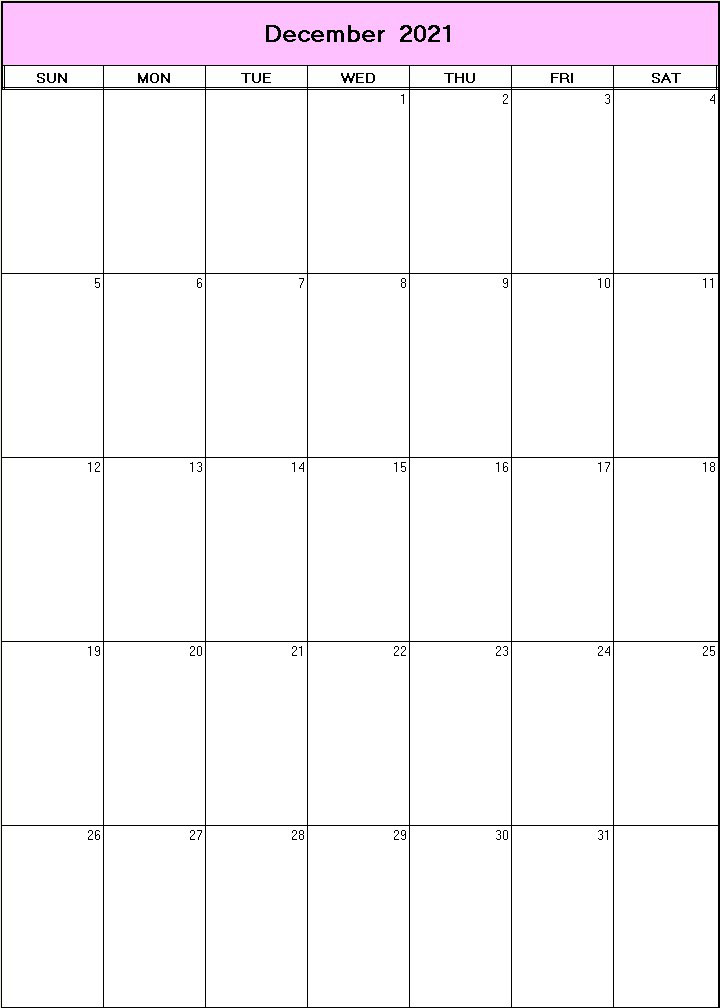 printable blank calendar image for December 2021