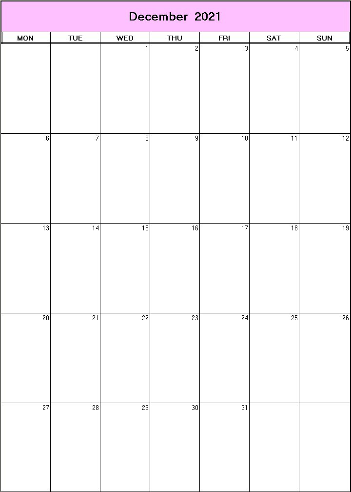 printable blank calendar image for December 2021