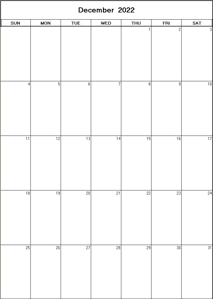 printable blank calendar image for December 2022