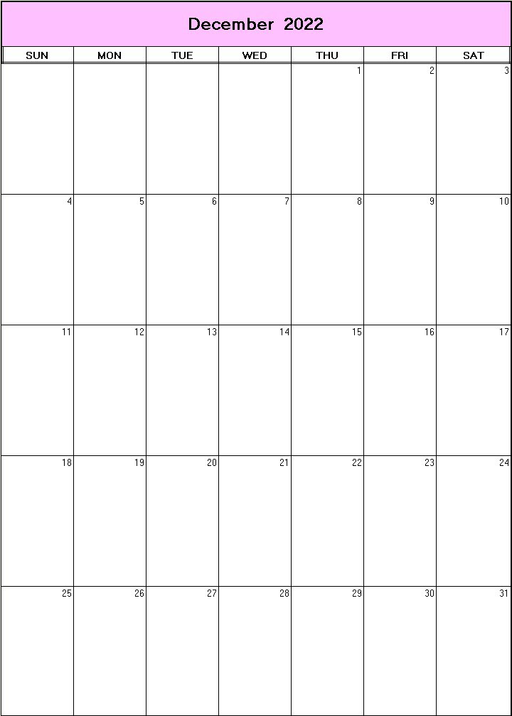 printable blank calendar image for December 2022