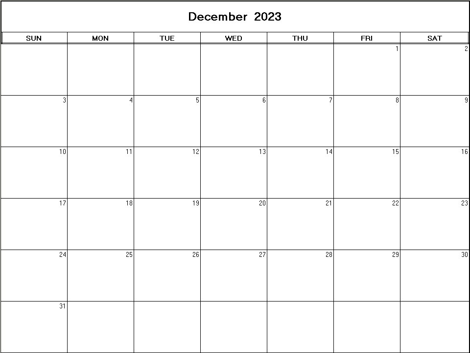 printable blank calendar image for December 2023