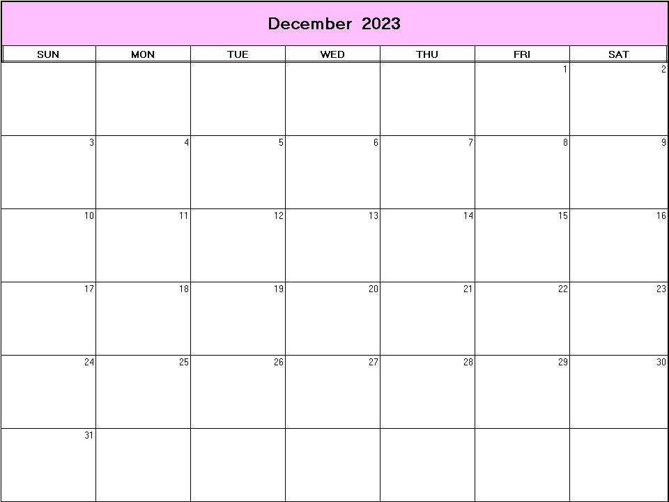 printable blank calendar image for December 2023