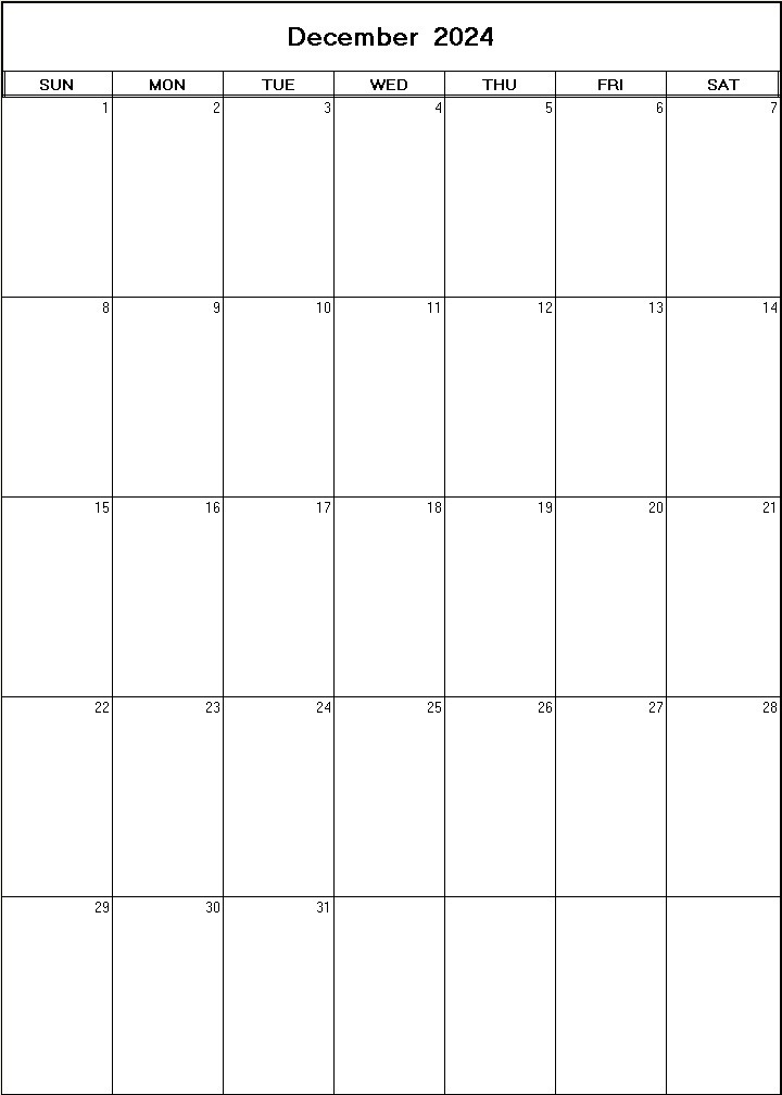 printable blank calendar image for December 2024