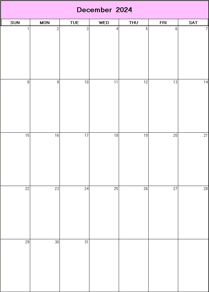 printable blank calendar image for December 2024