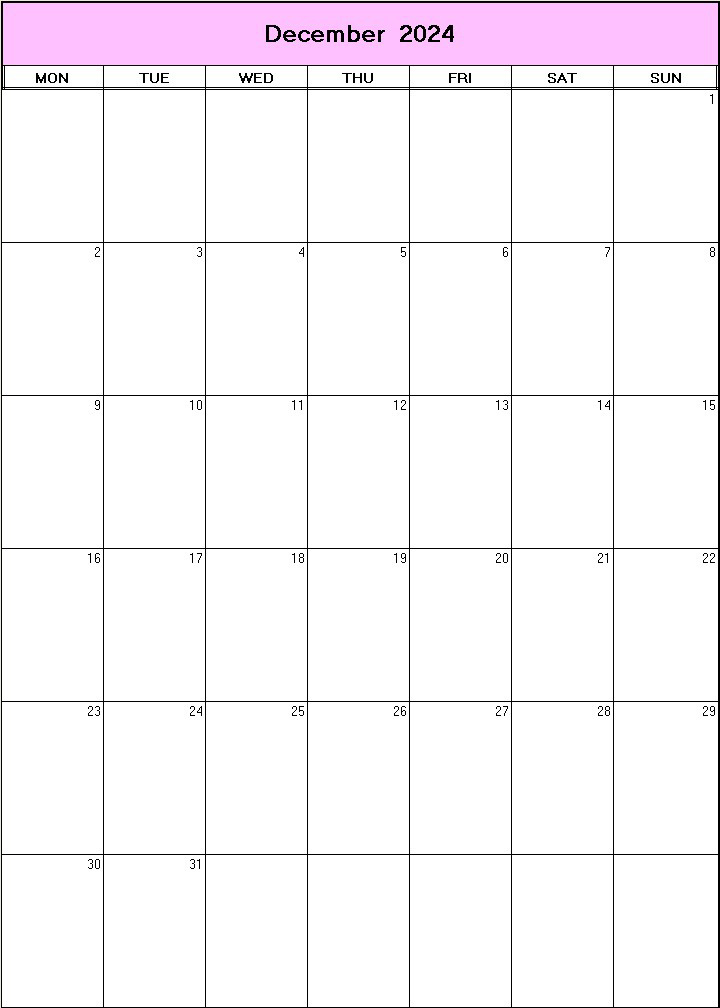 printable blank calendar image for December 2024