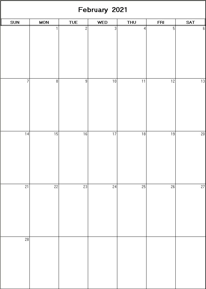 printable blank calendar image for February 2021