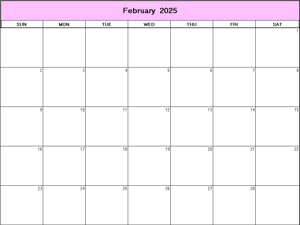 February 2025 printable blank calendar