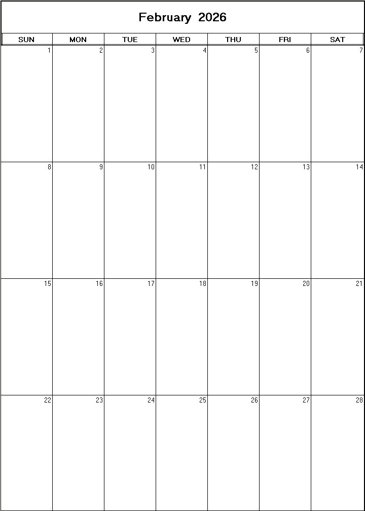 printable blank calendar image for February 2026