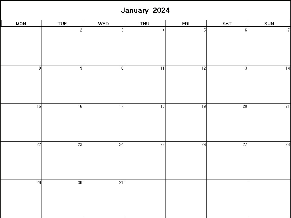 printable blank calendar image for January 2024