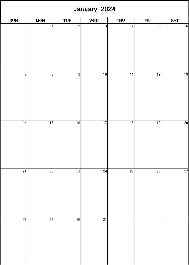 printable blank calendar image for January 2024